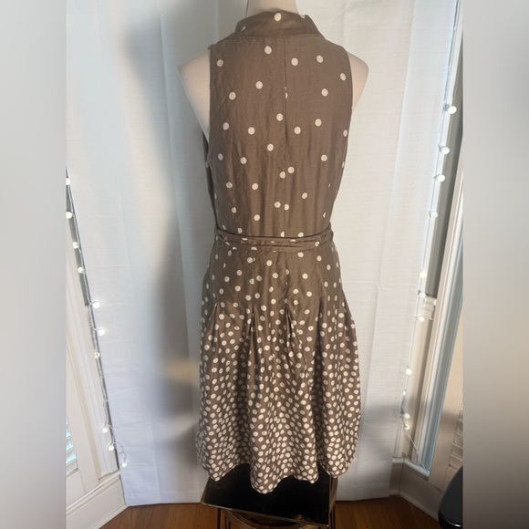 Anne Klein Brown Polka Dot Sleeveless Wrap Midi Dress Size 12 Belted - Picture 7 of 8